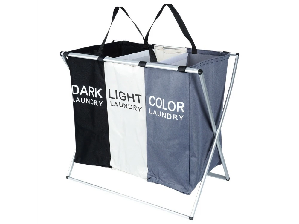 Vilde Foldable Laundry Basket – 3-Compartment Metal Frame 55 × 60 × 40 cm – view 3