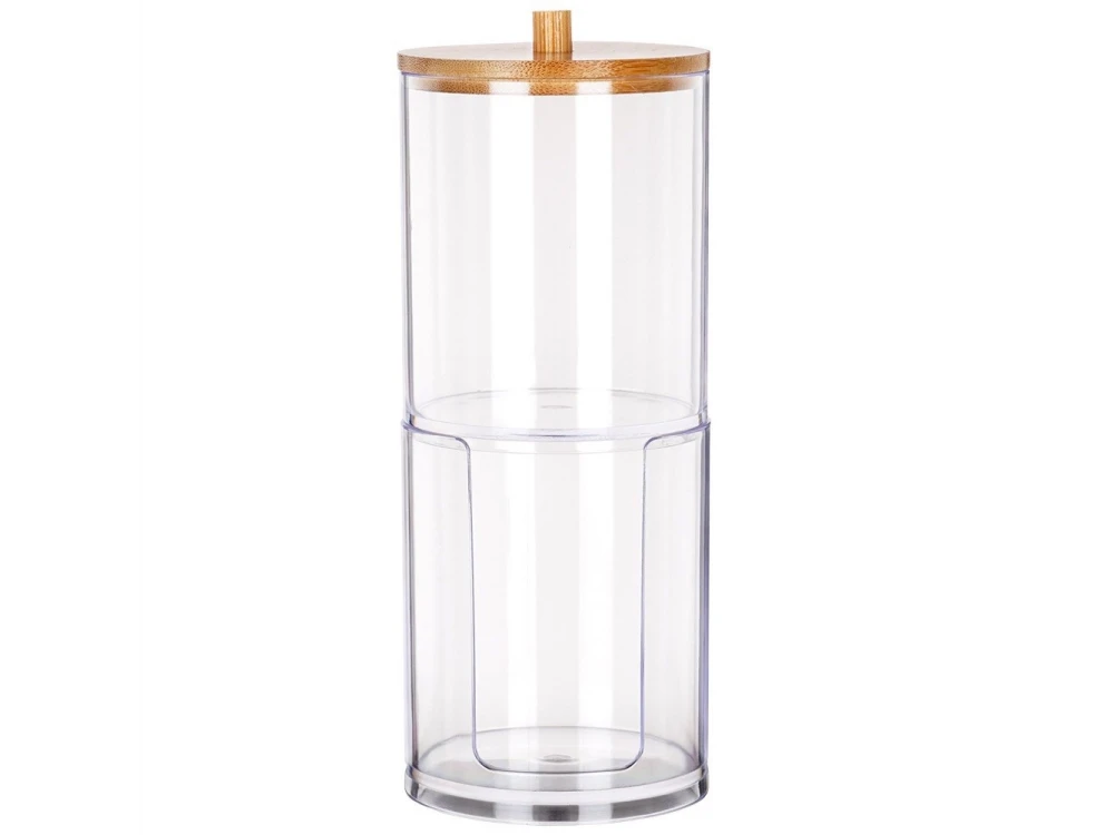 Vilde 2-Tier Cotton Swab & Pad Container with Bamboo Lid – Stackable Acrylic Organizer – view 3