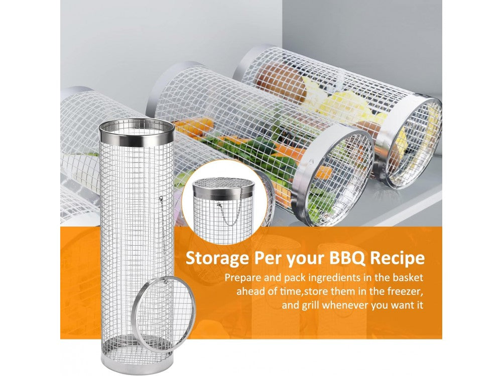 AJ 2-Pack BBQ Rolling Grilling Baskets – Stainless Steel 304, Cylindrical – view 3