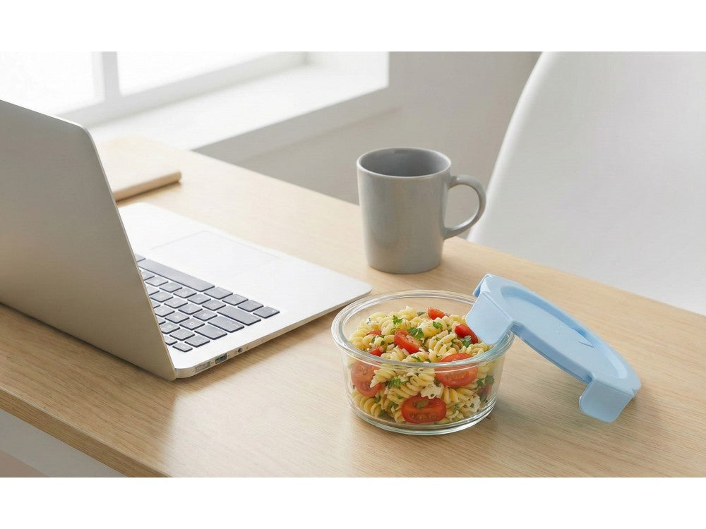 AJ Glass Food Container Round 660ml 15x6cm – Airtight, Light Blue Lid – view 3