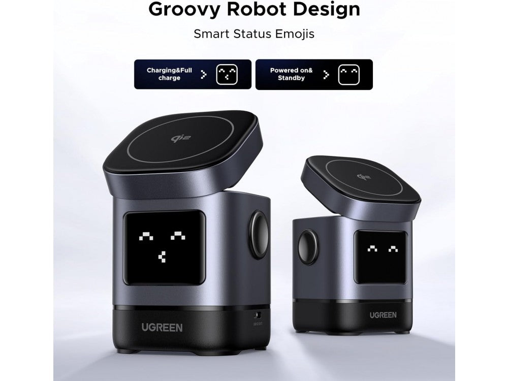 Ugreen Uno Qi2 MagSafe Wireless Charger Stand 15W – iPhone & AirPods, Robot Display, Black – view 3