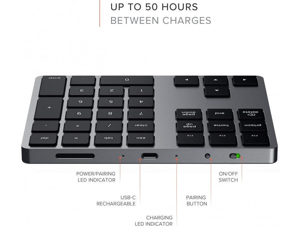 Satechi Extended Slim Numeric Keypad Bluetooth 34-Key for Apple Devices, Space Grey – view 3