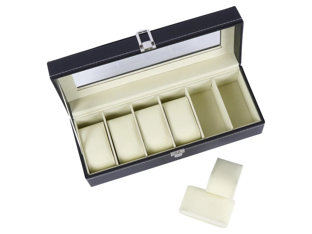 Vilde Vegan Leather Watch Box 6 Slots with Clear Lid – Black – view 3