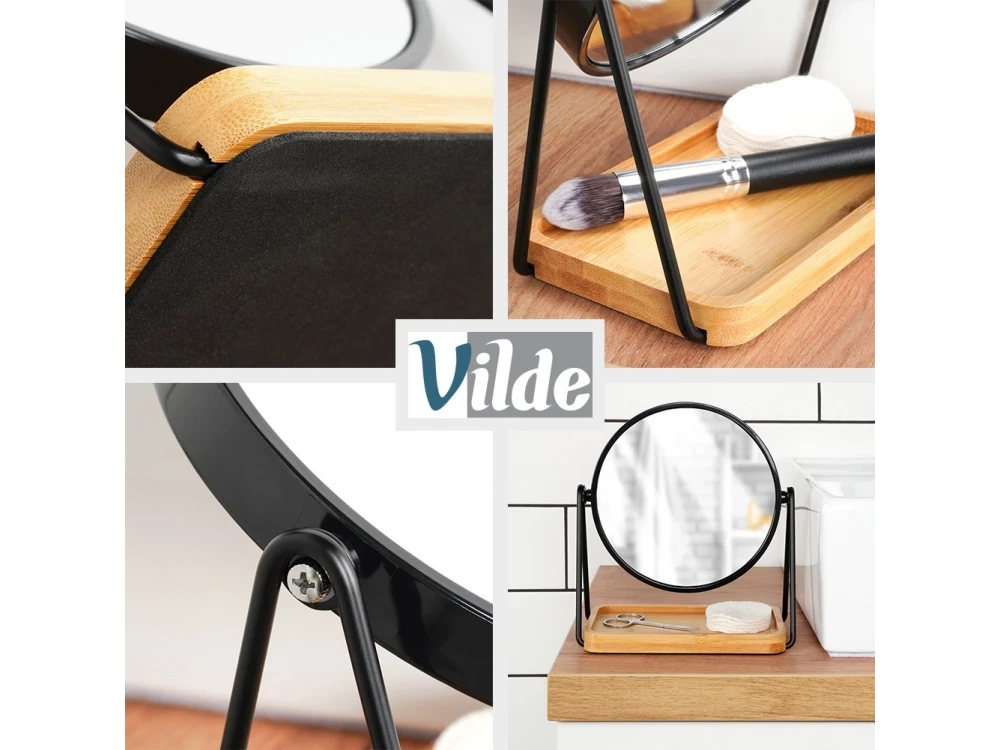 Vilde Double-Sided Makeup Mirror 15 cm – Normal & Magnifying, Bamboo Base, 360° Rotation – view 4