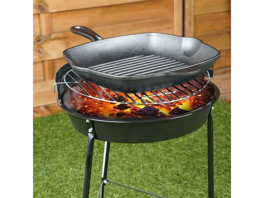 Vilde Premium Cast Iron Grill Pan 28 cm – Ridged Square Pan, Silicone Handle Grip – view 4