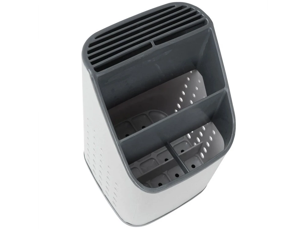 Vilde Cutlery Drainer / Holder with 3 Compartments + 7 Knife Slots, 14×14×23 cm – White / Grey – view 4