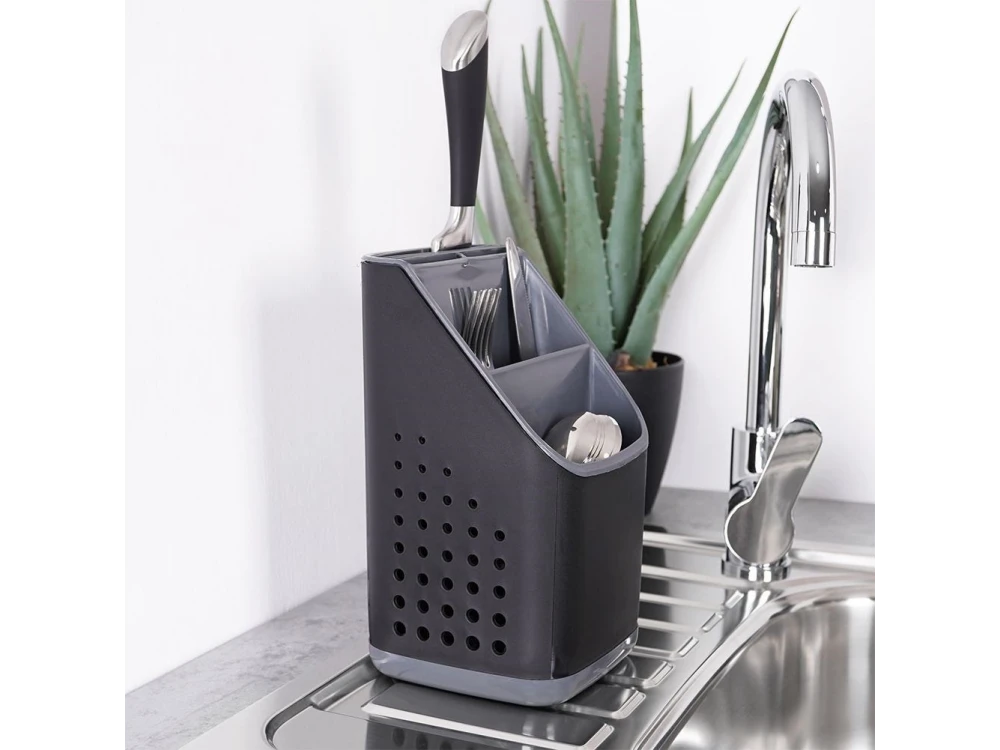 Vilde Cutlery Drainer 3 Compartments + Knife Slot 14×14cm – Black – view 4
