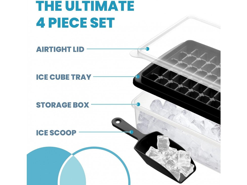 AJ Ice Cube Tray With Lid & Bin – Silicone 55 Cubes, Black – view 4