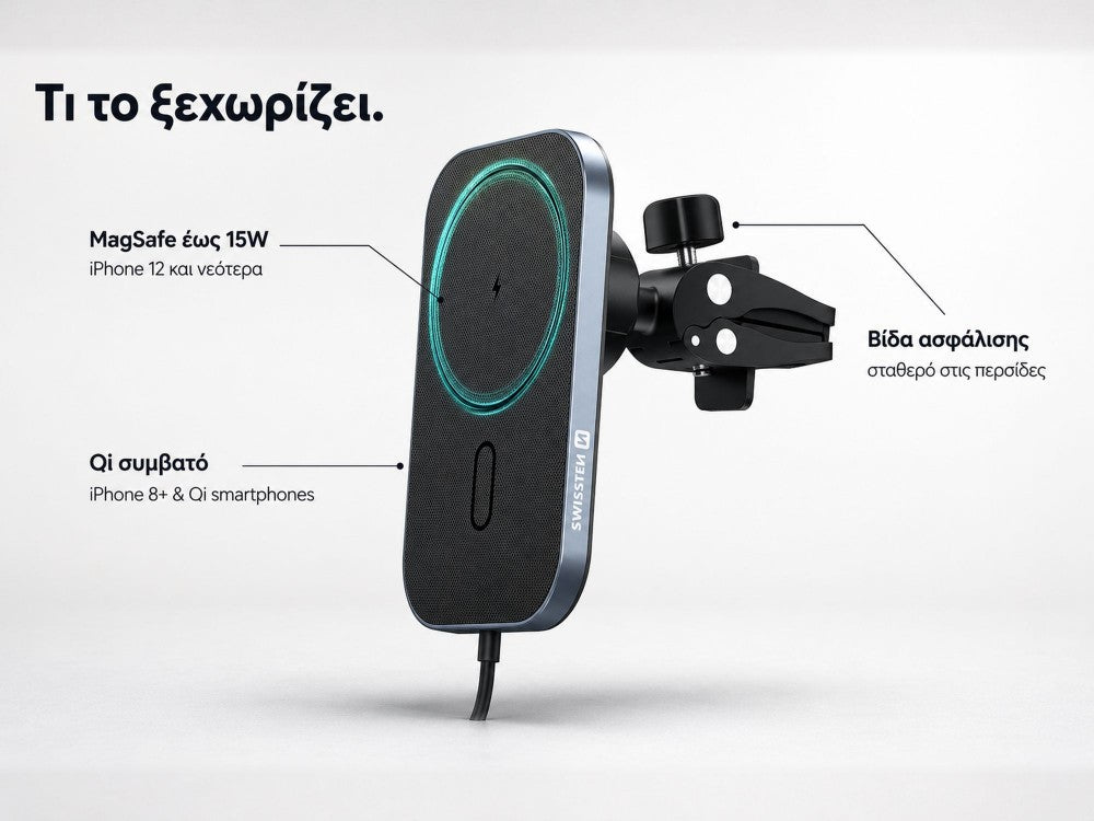 Swissten 2-in-1 Magnetic Car Holder with MagSafe Wireless Charging 15W – Vent Mount, Black – view 4