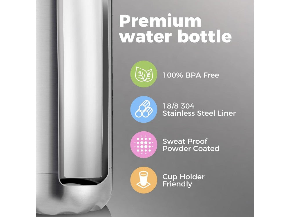AJ Stainless Steel Water Bottle 1000ml – Double Walled, BPA Free, Silver – view 4
