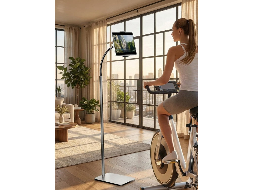 AJ Tablet Floor Stand – Gooseneck Flexible Arm, Adjustable Height, Black – view 4