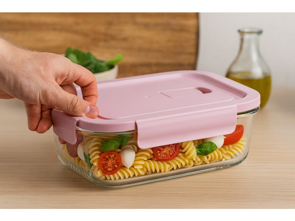 AJ Glass Food Container 680ml 17x12.5x5.5cm – Airtight, Pink Lid – view 4