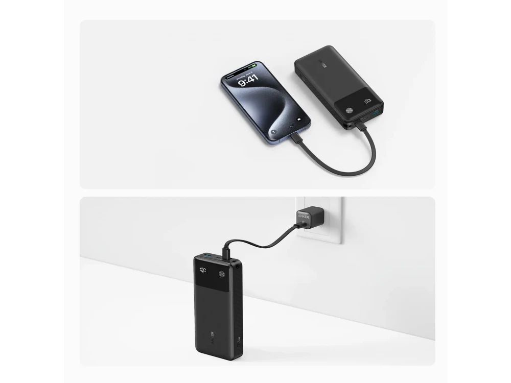 Anker PowerCore Power Bank 20000mAh 30W – USB-A & USB-C, Lanyard Cable, Digital Display, Black – view 4