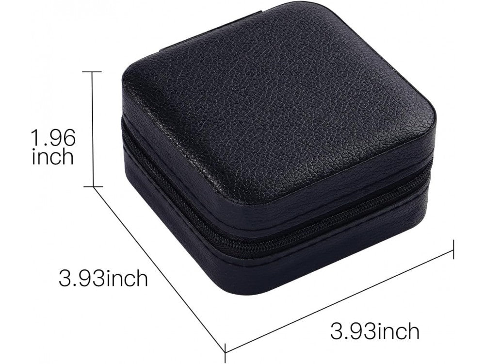 AJ Portable Jewellery Box Case 10x10x5cm – PU Leather, Black – view 4