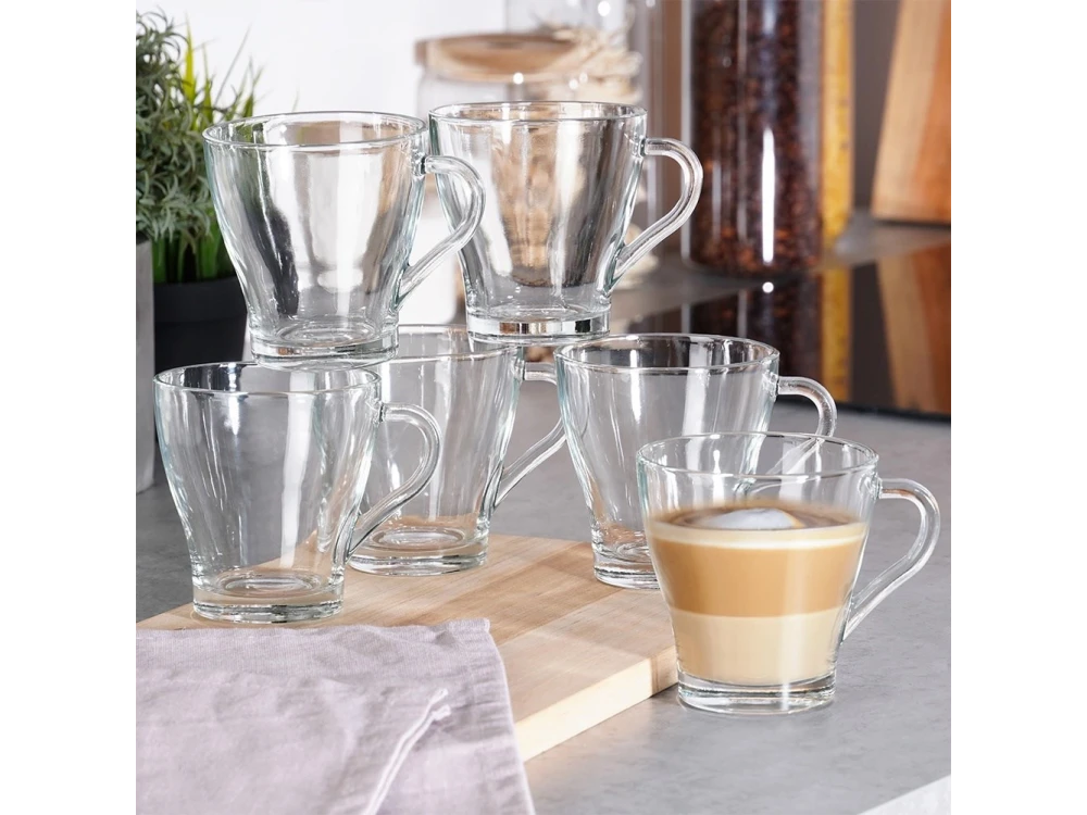 Vilde Premium Glass Coffee / Tea Mugs Set of 6 – 250ml, Handle, Dishwasher & Microwave Safe – view 4