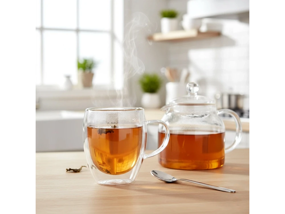Vilde Premium Double-Walled Borosilicate Glass Cappuccino / Latte Macchiato Cups Set of 2 × 320ml with Handle – view 4