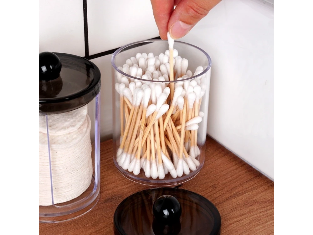 Vilde Set of 2 Acrylic Cotton Bud & Pad Holders with Black Lid – view 4