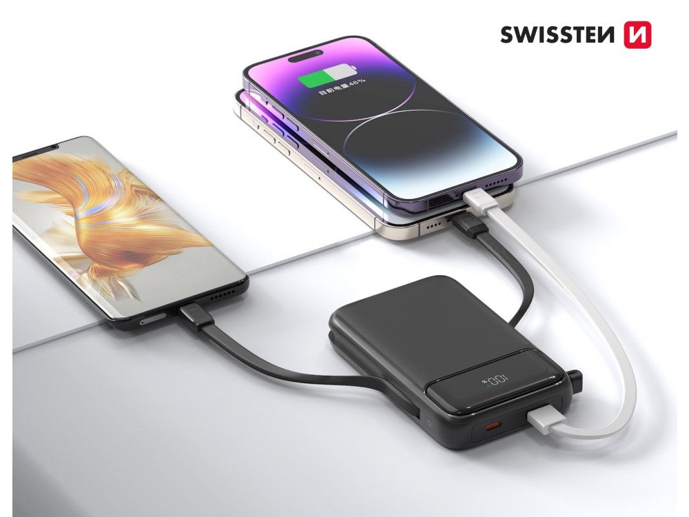 Swissten 10K MagSafe Magnetic Power Bank 10000mAh – Qi2 15W, Built-in USB-C & Lightning, Black – view 4
