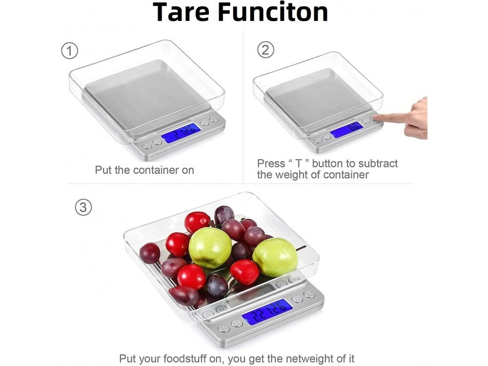 AJ Inox Digital Kitchen Scale 2kg / 0.1g – LCD, 2 Bowls, Silver – view 4