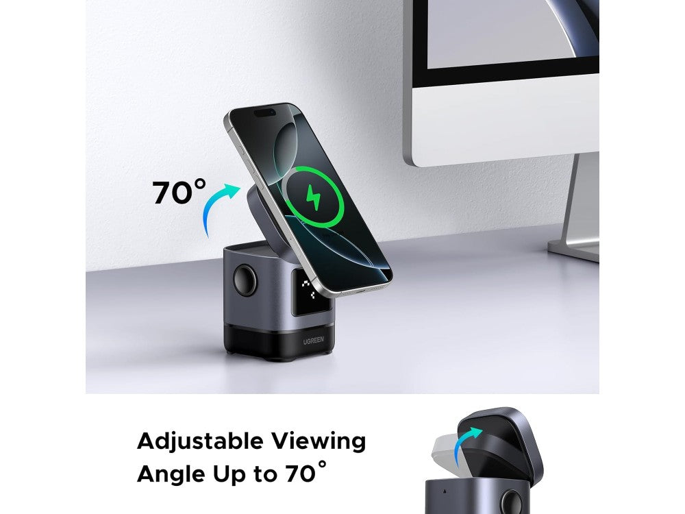 Ugreen Uno Qi2 MagSafe Wireless Charger Stand 15W – iPhone & AirPods, Robot Display, Black – view 4