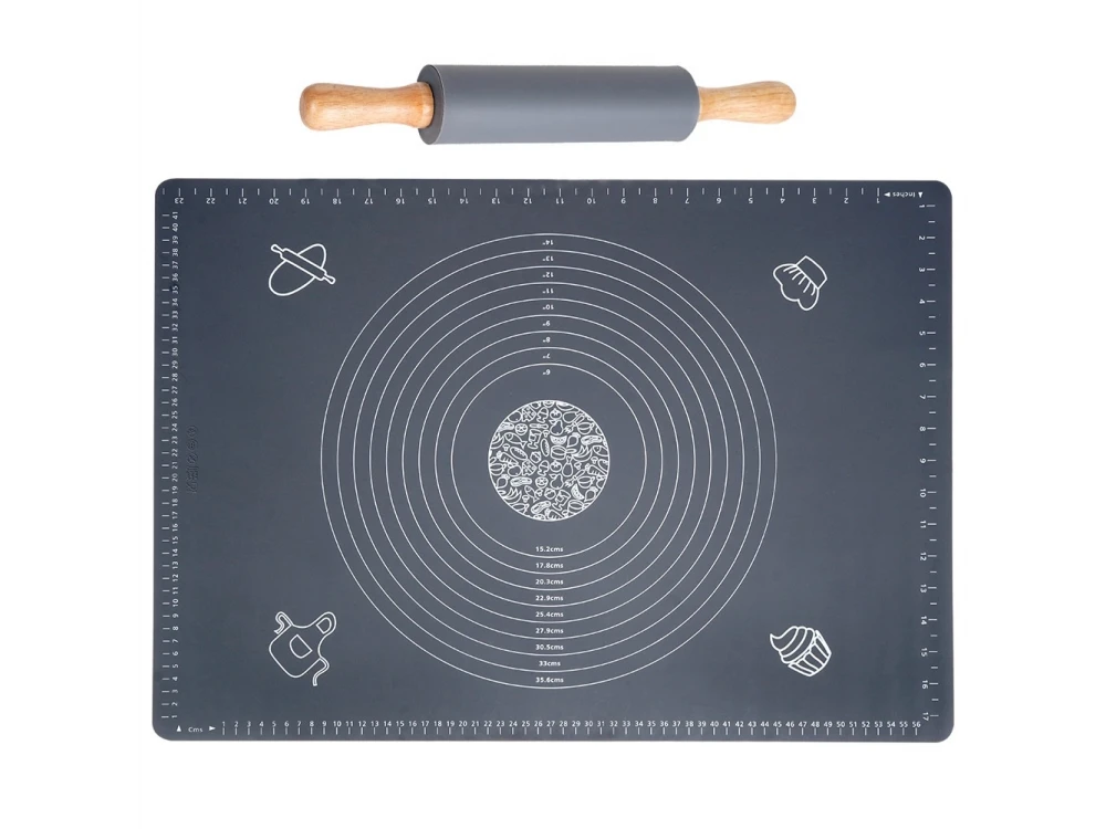 Vilde Silicone Baking Mat 65×45cm with Rolling Pin – Non-Stick, Heat Resistant, Grey – view 4