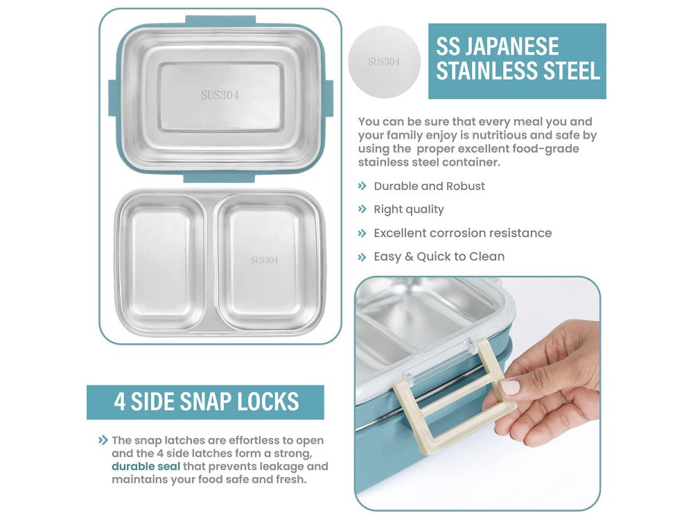AJ O-Bento 2-Tier Insulated Lunch Box 1200ml – SUS304, Petrol Blue – view 4