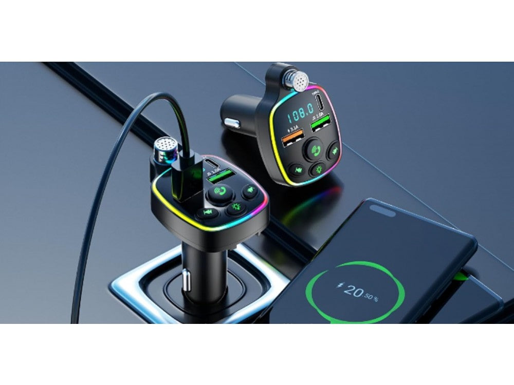 AJ FM Transmitter Bluetooth Handsfree Car Charger PD 20W – LED Display, RGB, 2 USB – view 4