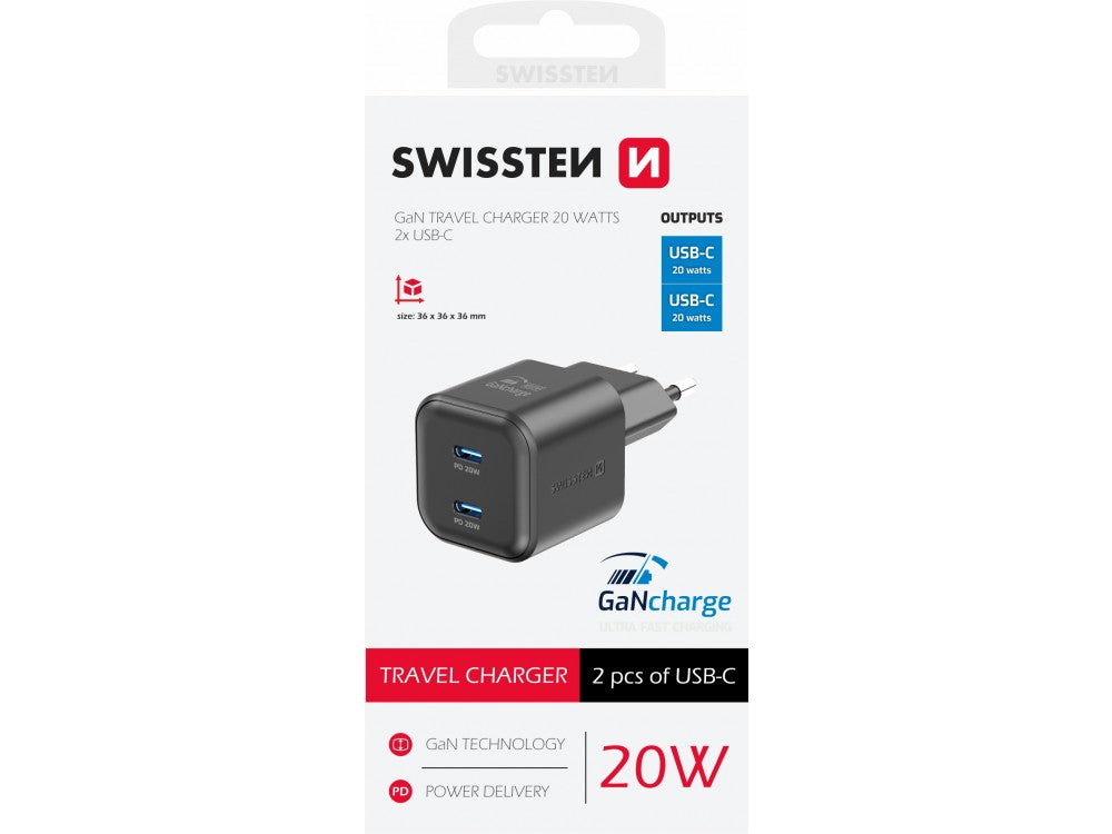 Swissten 20W GaN 2-Port USB-C Wall Charger – PD & PPS, Black – view 4