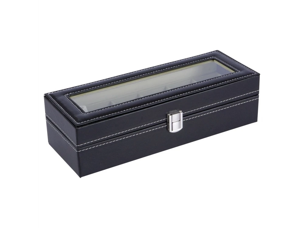 Vilde Vegan Leather Watch Box 6 Slots with Clear Lid – Black – view 4