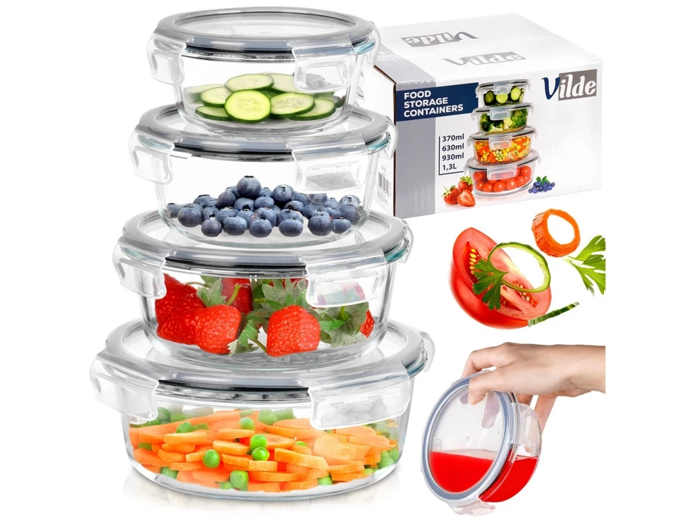 Vilde Premium Glass Food Containers Set of 4 – Borosilicate, Airtight, 370ml–1300ml, Clear – view 4