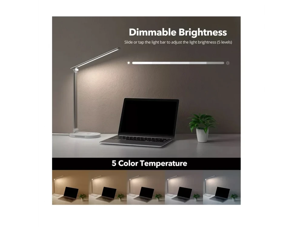 TaoTronics TT-DL1012 LED Desk Lamp – Touch Control, USB-C Port, 5 Color Modes, Aluminium, White – view 4