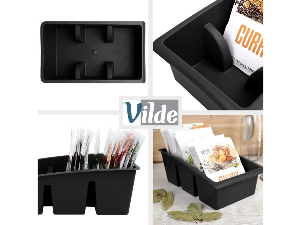 Vilde Spice Organizer with 3 Compartments – Removable Dividers, Dishwasher Safe, Black – view 4