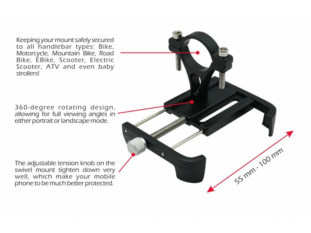 Swissten BM1 Bike Phone Mount – Aluminium, 4-7" Phones, 31.8mm Handlebar – view 4