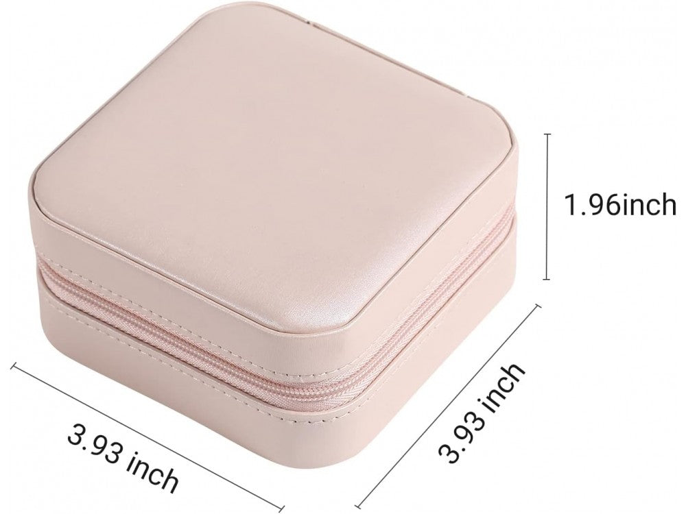 AJ Portable Jewellery Box Case 10x10x5cm – PU Leather, Pink – view 4