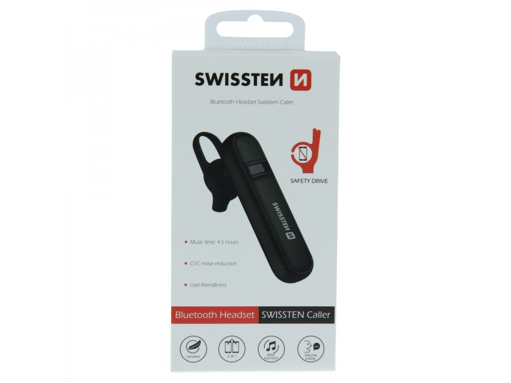 Swissten Caller Lightweight Bluetooth Headset – In-Ear Handsfree with CVC, Dual Pairing, Black – view 4