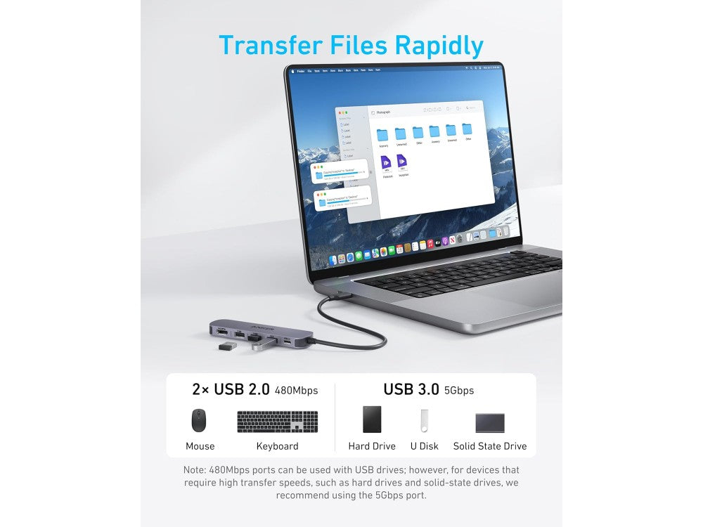 Anker 5-in-1 USB-C Hub – HDMI 4K, USB-A 3.0, 2× USB-A 2.0, 90W PD Pass-Through – view 4