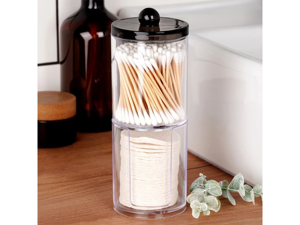 Vilde 2-Tier Cotton Swab & Pad Container with Black Lid – Stackable Acrylic Organizer – view 4