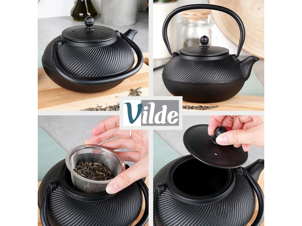 Vilde Cast Iron Teapot 1000ml with Stainless Steel Filter – Enamel Lined, Black – view 4