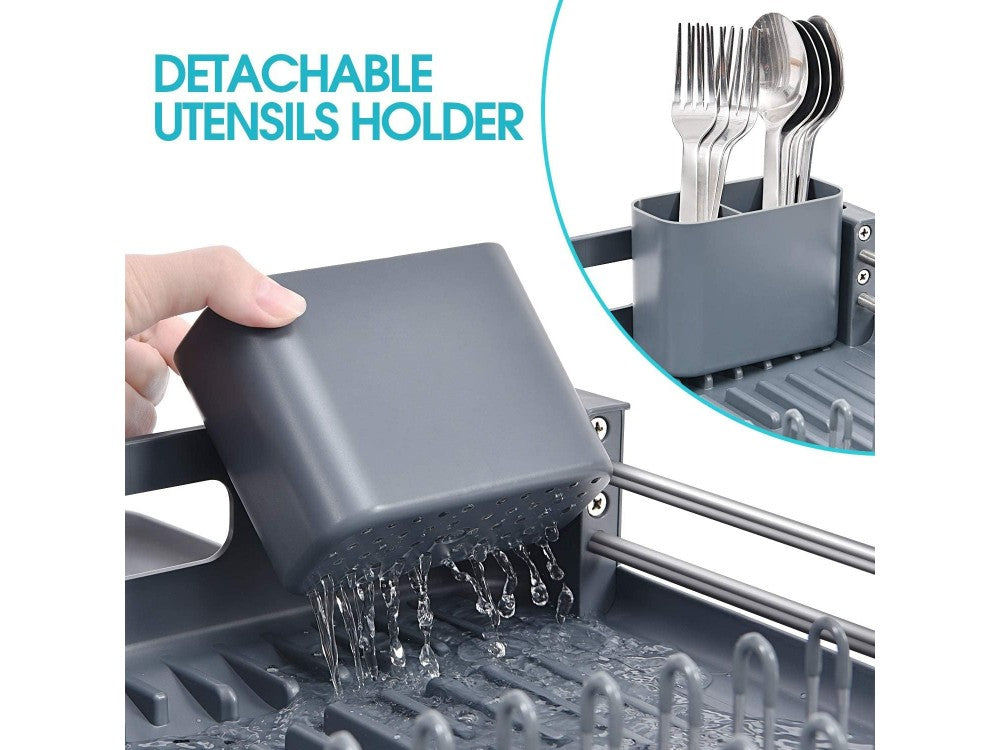 AJ Extendable Dish Rack 32-49 x 34 x 11 cm – Sink Drying Rack with Cutlery Holder, Dark Grey – view 4