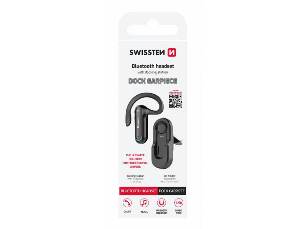 Swissten Dock Earpiece Bluetooth 5.0 In-Ear Handsfree with Magnetic Charging Dock – Black – view 4