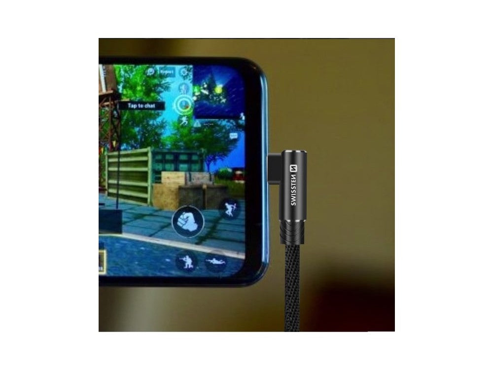 Swissten Arcade 90° USB-C Cable 1.2m – Nylon Braided, Fast Charge, Black – view 4