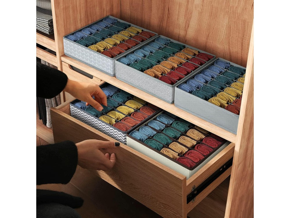 AJ 2-Pack Fabric Foldable Drawer Organizer for Socks & Underwear 24 Cells, 32×32×10cm – Grey – view 4
