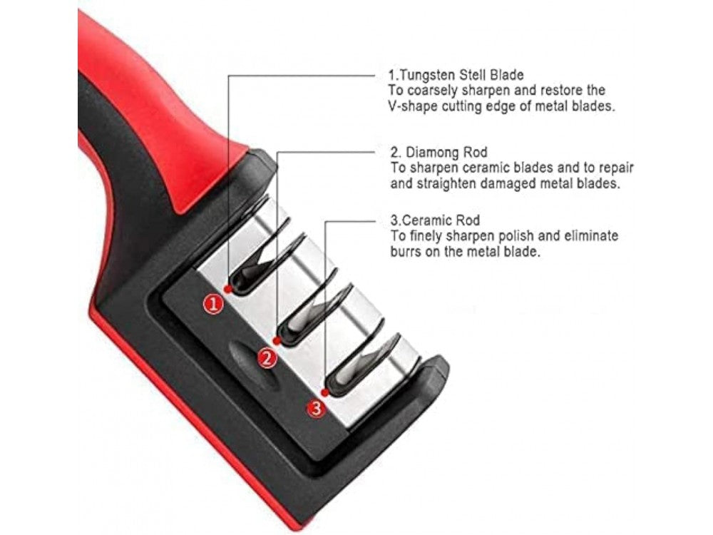 AJ 3-in-1 Kitchen Knife Sharpener – Hand-Held, 3 Stages, Black/Red – view 4