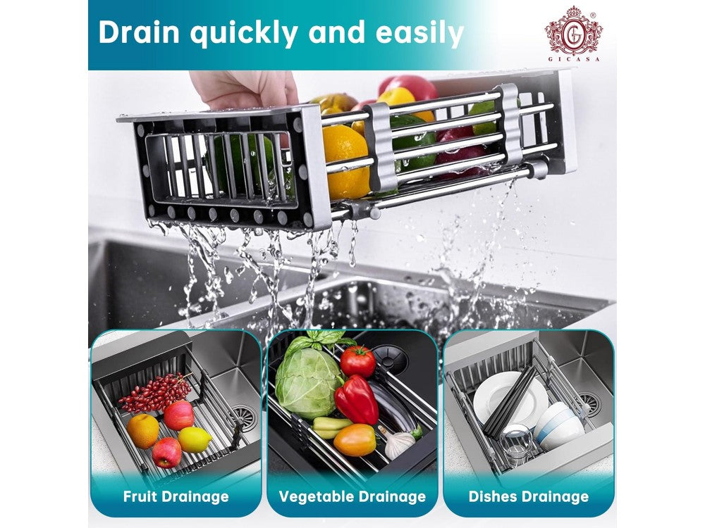 AJ Extendable Over-Sink Dish Drying Rack 28–45 × 22 × 11 cm – Black – view 4