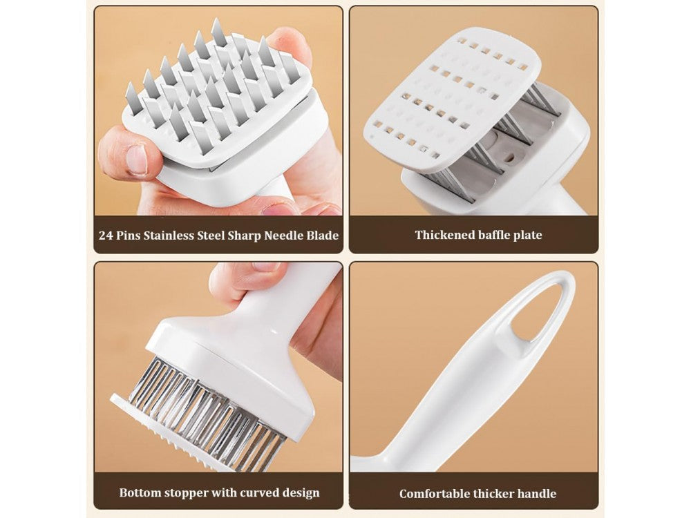 AJ Meat Tenderizer Tool with 24 Stainless Blades – White – view 4