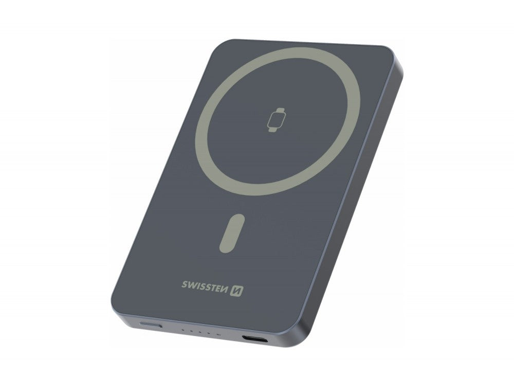 Swissten Slim Fusion MagSafe Power Bank 5000mAh – USB-C 20W + 15W Wireless + Apple Watch Charger, Silver – view 4