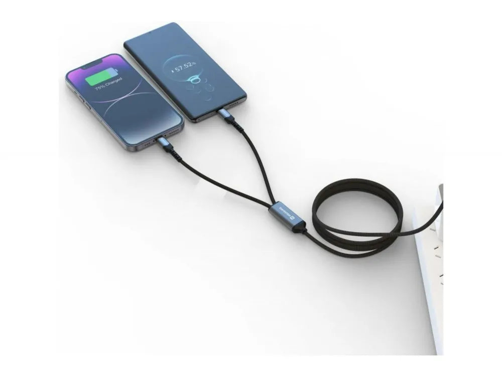Swissten 2-in-1 USB-C Cable 1.2m – Dual USB-C, 100W Total, Black – view 4
