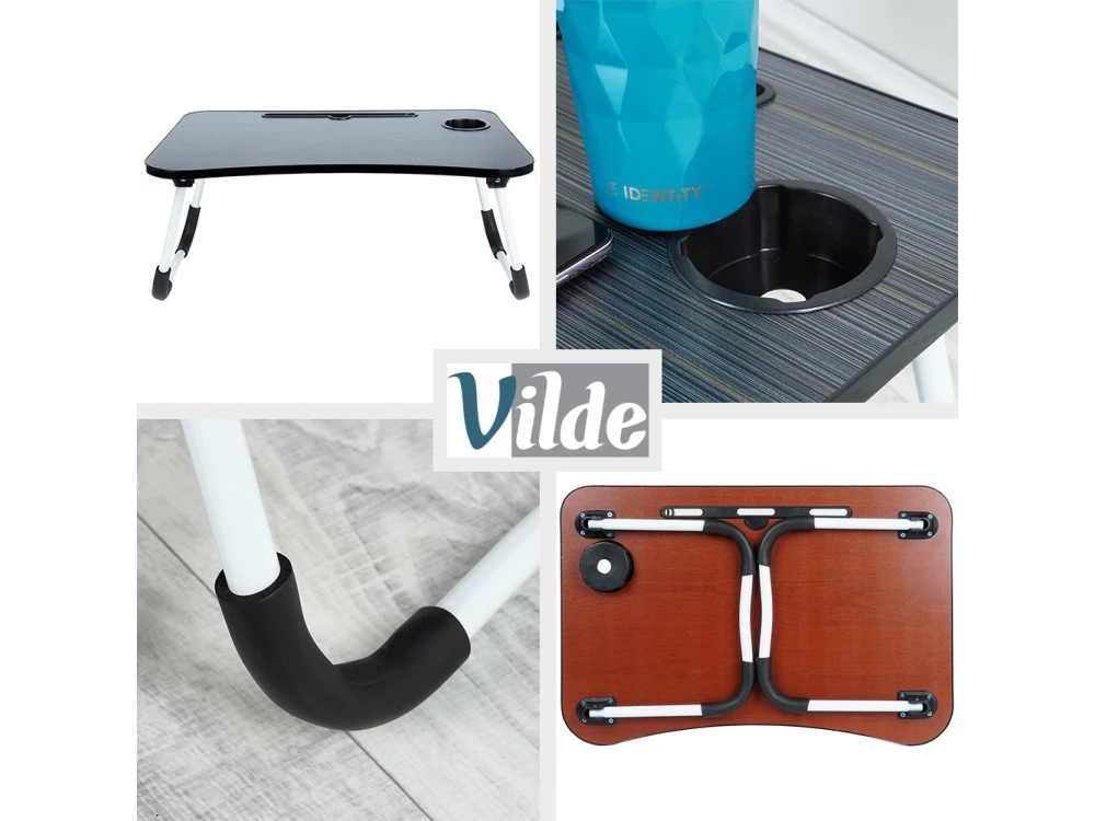 Vilde Laptop Desk with Cup & Tablet Holder – Portable Lap Tray, Grey – view 4