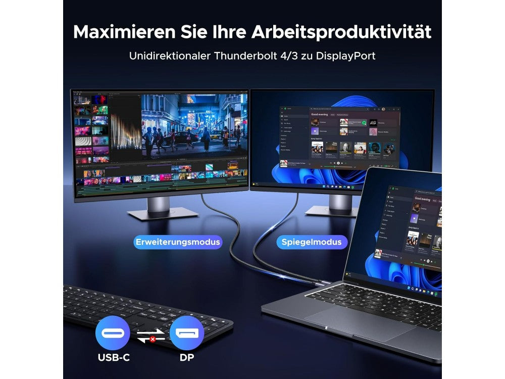 Ugreen USB-C to DisplayPort 1.4 Cable 8K@60Hz / 4K@240Hz, 2m, Grey – view 4