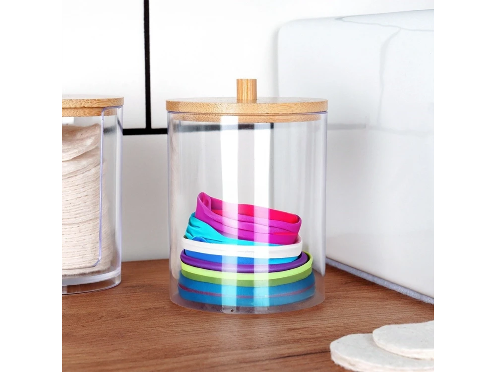 Vilde Cotton Swab & Cotton Pad Holder with Bamboo Lid – Clear Acrylic Bathroom Organizer – view 4